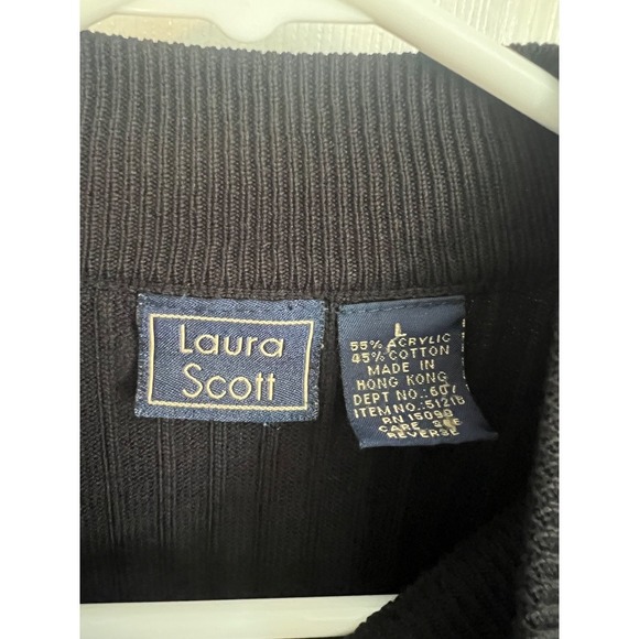 Laura Scott Womens Large Acrylic Black Short Sleeve Fitted Ribbed Shirt - Picture 3 of 3